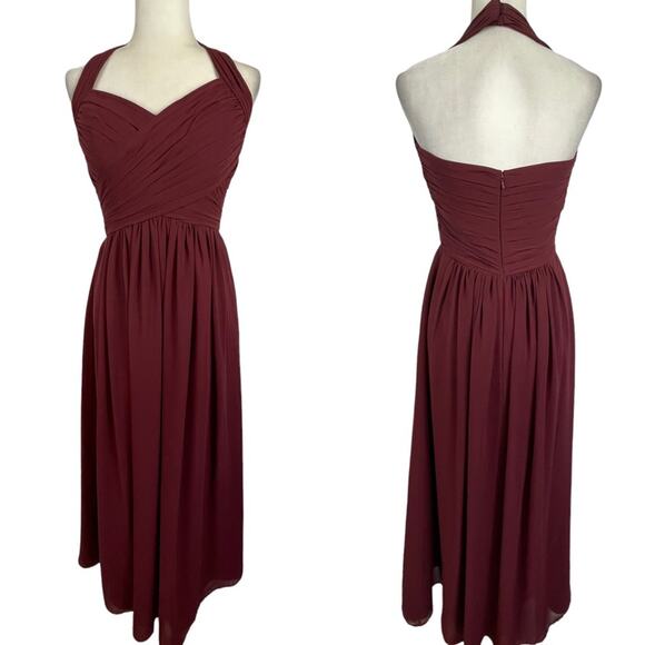 Bill Levkoff Halter Style Gown Maxi Dress Wine Burgundy Size 6 - Picture 1 of 7